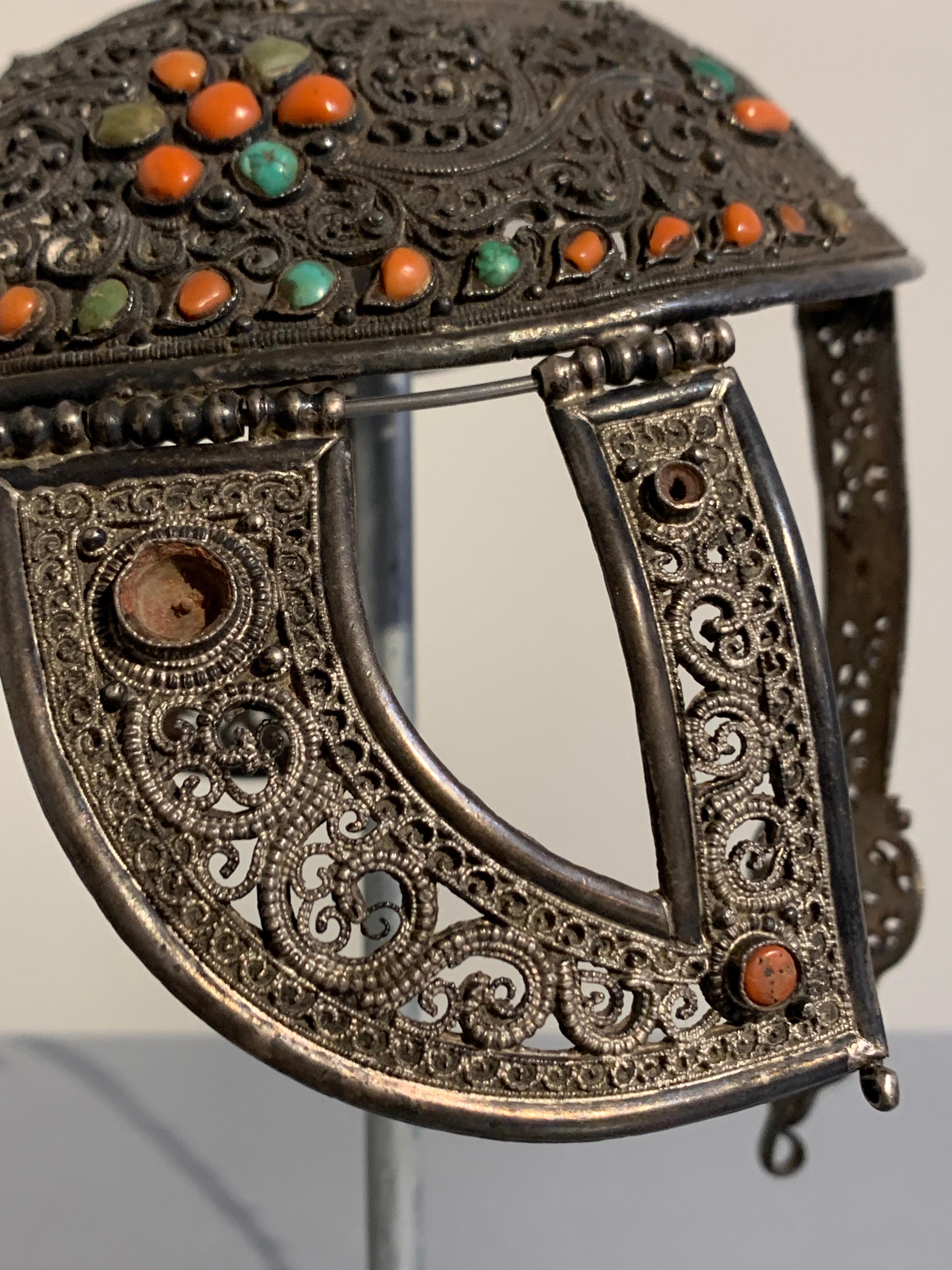 Mongolian Silver Crown Headdress with Inlaid Coral and Turquoise, 19th Century 3