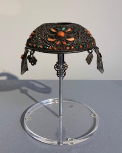 Mongolian Silver Crown Headdress with Inlaid Coral and Turquoise, 19th Century