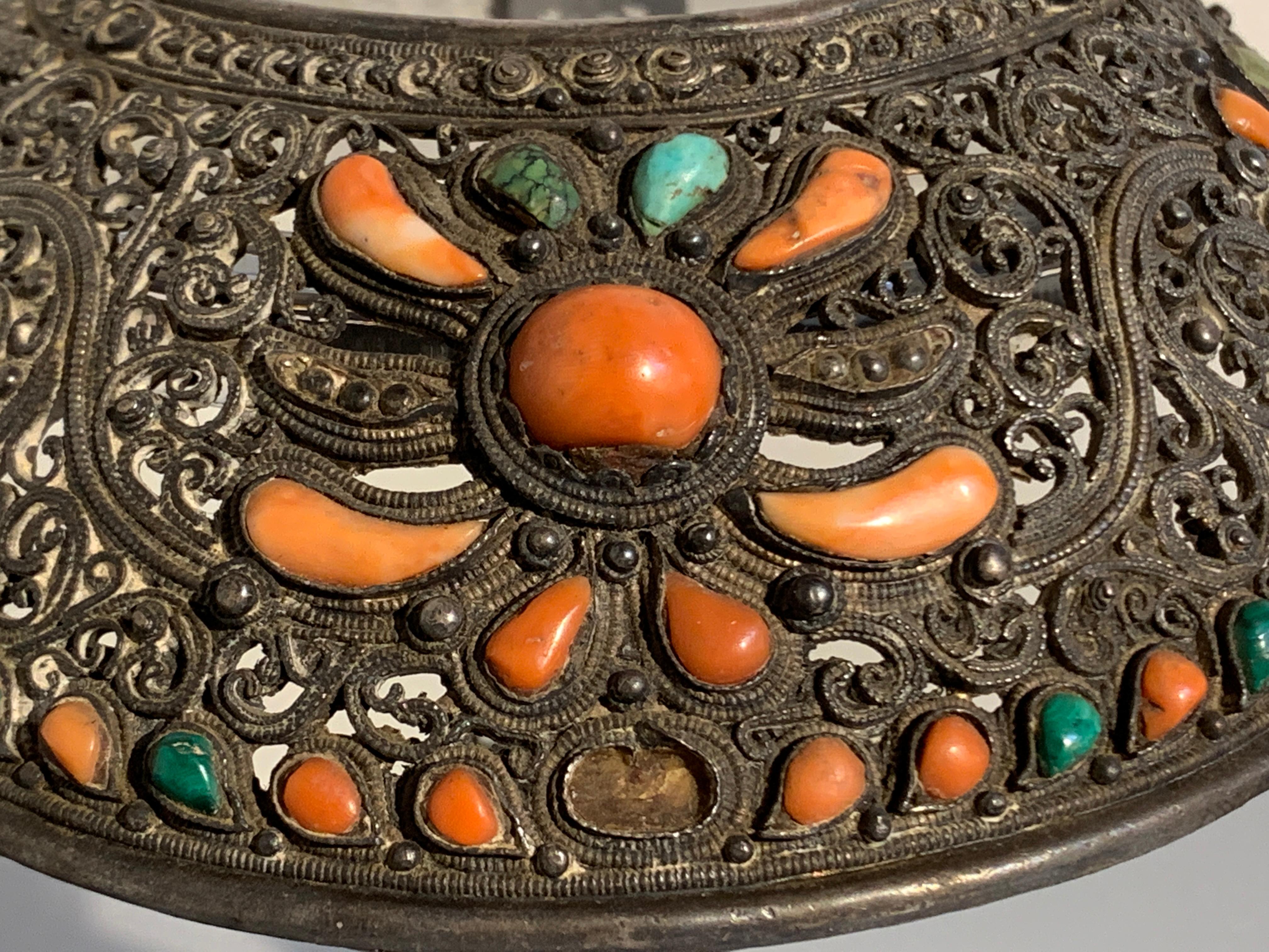 Mongolian Silver Crown Headdress with Inlaid Coral and Turquoise, 19th Century 1