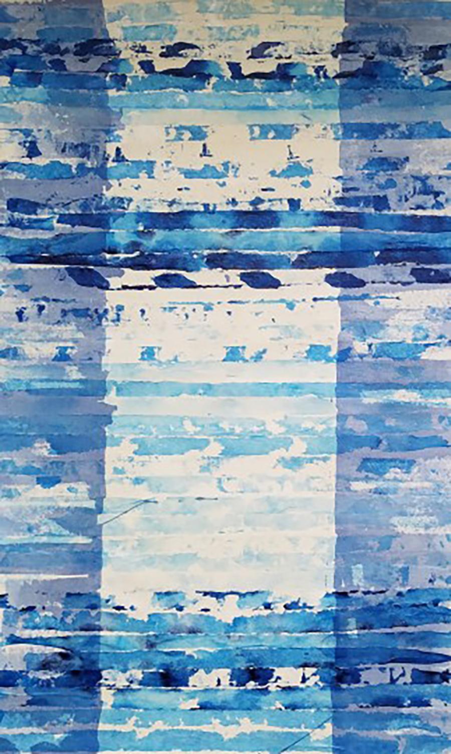 Set von 12 zeitgenössischen gerahmten abstrakten Gemälden in Blau und Weiß aus der Museumssammlung (Grau), Abstract Painting, von Monica Angle