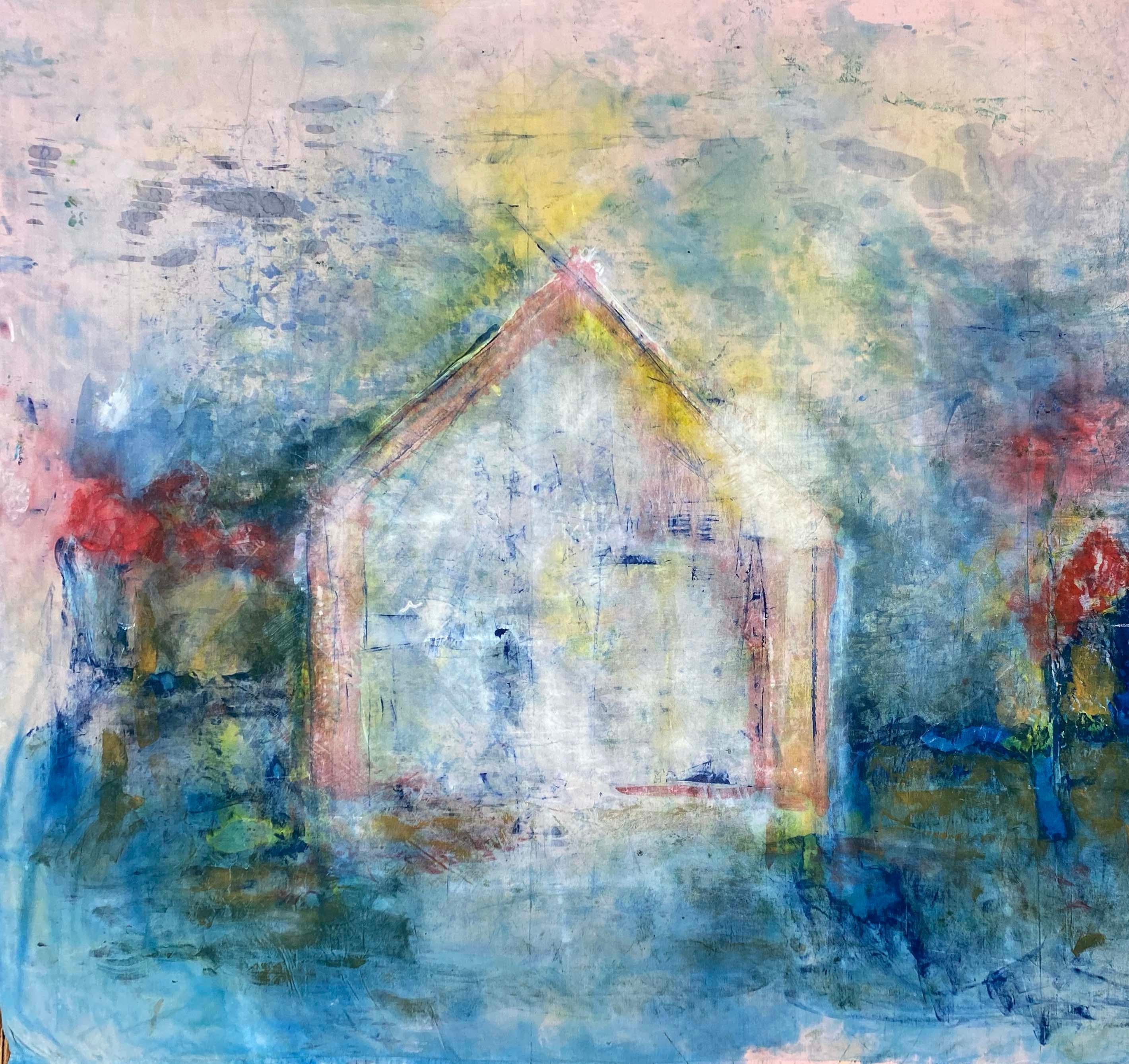 Abstract Painting Monica Angle - Peinture sur toile acrylique contemporaine « House », couches de texture abstraite