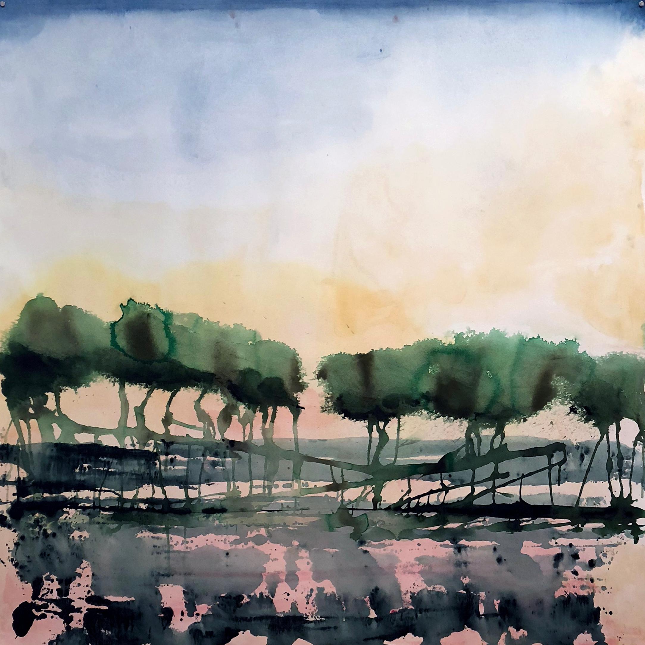 Monica Angle Zeitgenössisches Gemälde Großformatige Baumlinie Serie Abstrakt  im Angebot 1