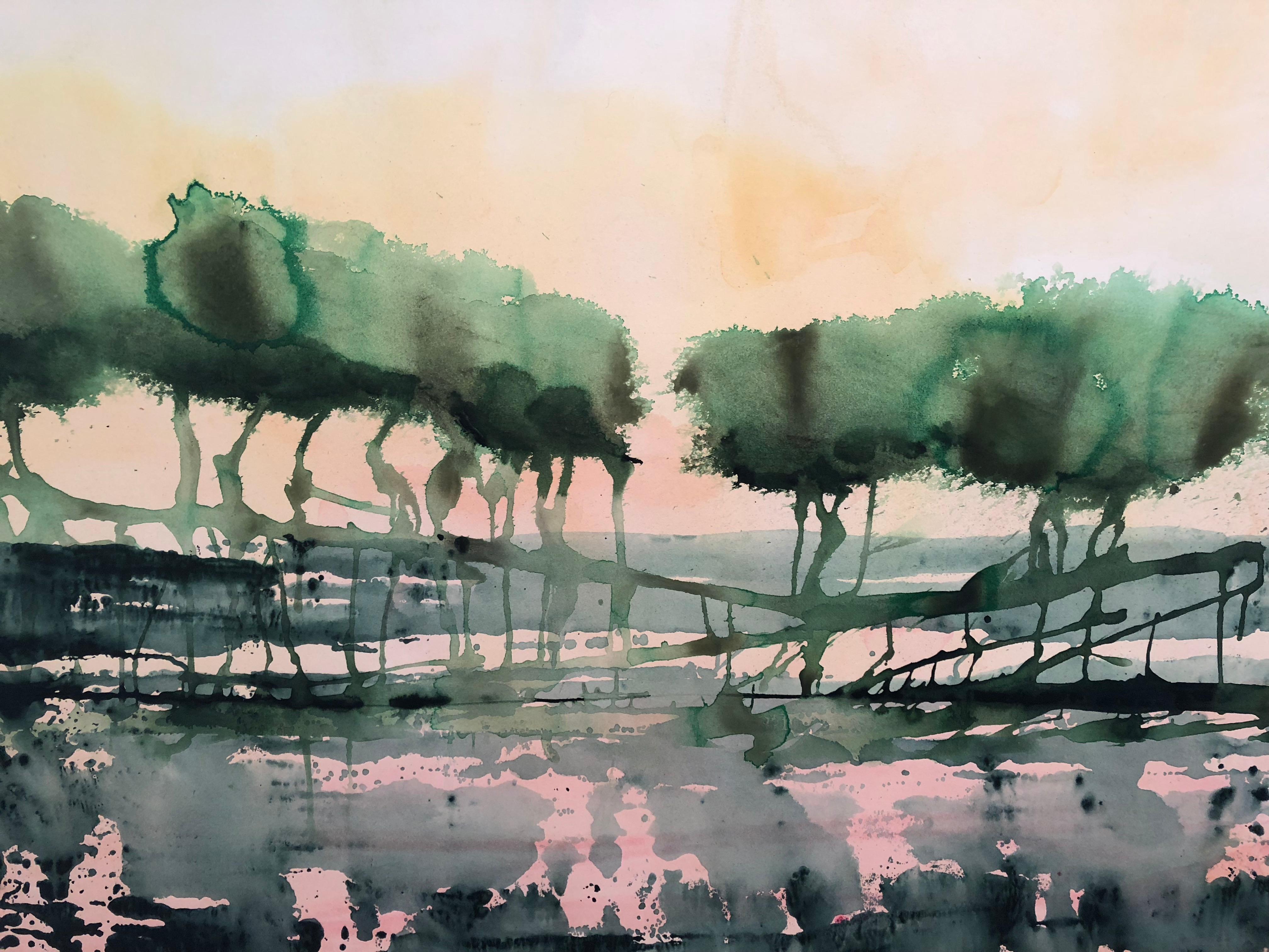 Monica Angle Zeitgenössisches Gemälde Großformatige Baumlinie Serie Abstrakt  im Angebot 2
