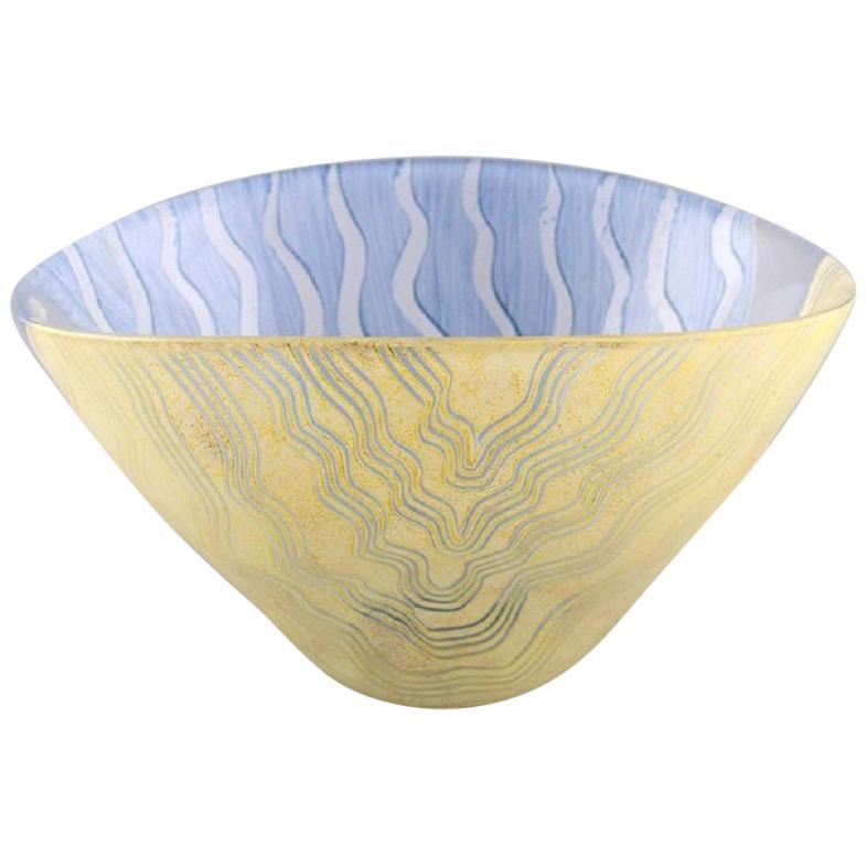 Monica Backström for Kosta Boda, Large Bowl, Yellow and Blue Glass