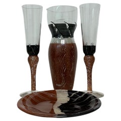 Monica Backström for Kosta Boda Tonga Glass pitcher vase glasses and plate