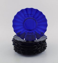 Monica Bratt for Reijmyre, 10 Plates in Blue Mouth Blown Art Glass
