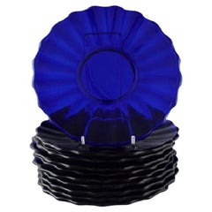 Monica Bratt for Reijmyre, 10 Plates in Blue Mouth Blown Art Glass