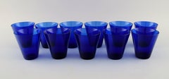 Monica Bratt for Reijmyre, 11 Water Glasses in Blue Mouth Blown Art Glass