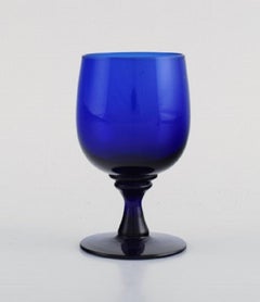 Monica Bratt for Reijmyre, Eight Sherry Glasses in Blue Mouth Blown Art Glass