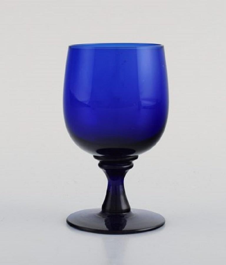 Scandinavian Modern Monica Bratt for Reijmyre, Eight Sherry Glasses in Blue Mouth Blown Art Glass For Sale