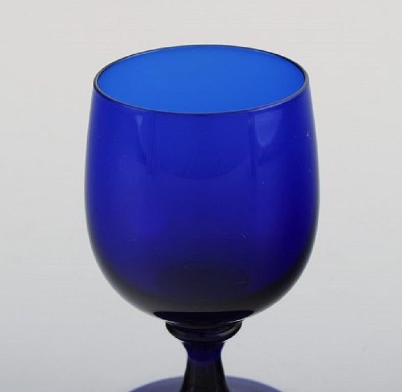 Swedish Monica Bratt for Reijmyre, Eight Sherry Glasses in Blue Mouth Blown Art Glass For Sale