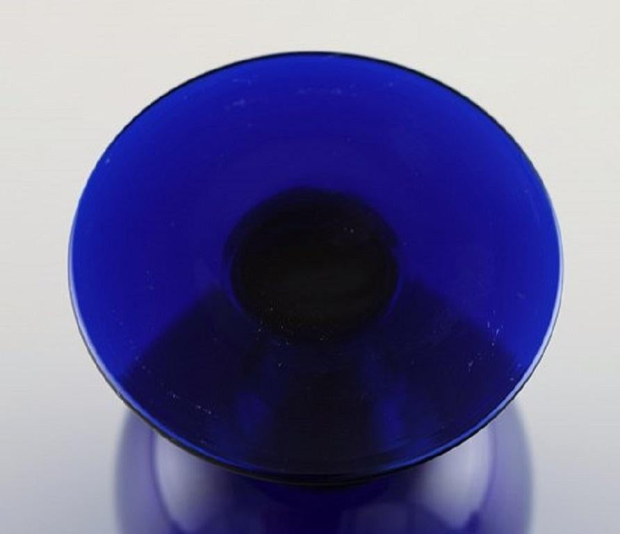Mid-20th Century Monica Bratt for Reijmyre, Eight Sherry Glasses in Blue Mouth Blown Art Glass For Sale