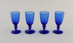 Monica Bratt for Reijmyre, Four Shot Glasses in Blue Mouth Blown Art Glass
