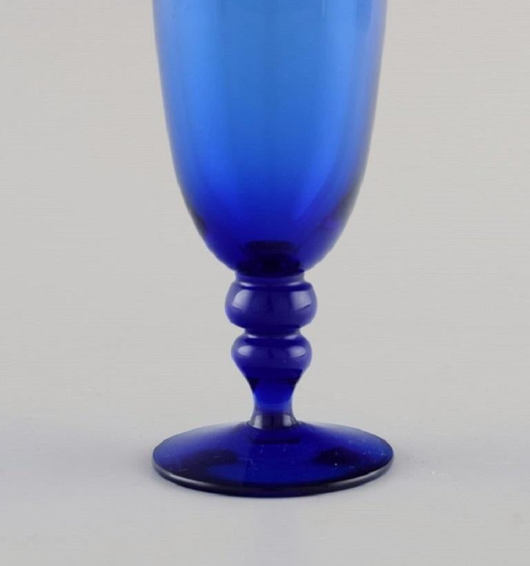 Scandinavian Modern Monica Bratt for Reijmyre, Four Shot Glasses in Blue Mouth Blown Art Glass For Sale