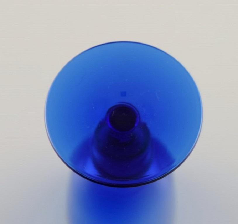 Swedish Monica Bratt for Reijmyre, Four Shot Glasses in Blue Mouth Blown Art Glass For Sale