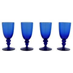 Monica Bratt for Reijmyre, Four Shot Glasses in Blue Mouth Blown Art Glass