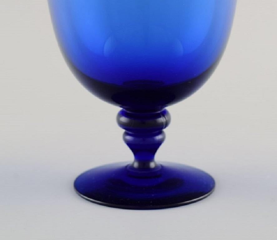 Swedish Monica Bratt for Reijmyre, Four Wine Glasses in Blue Mouth Blown Art Glass For Sale