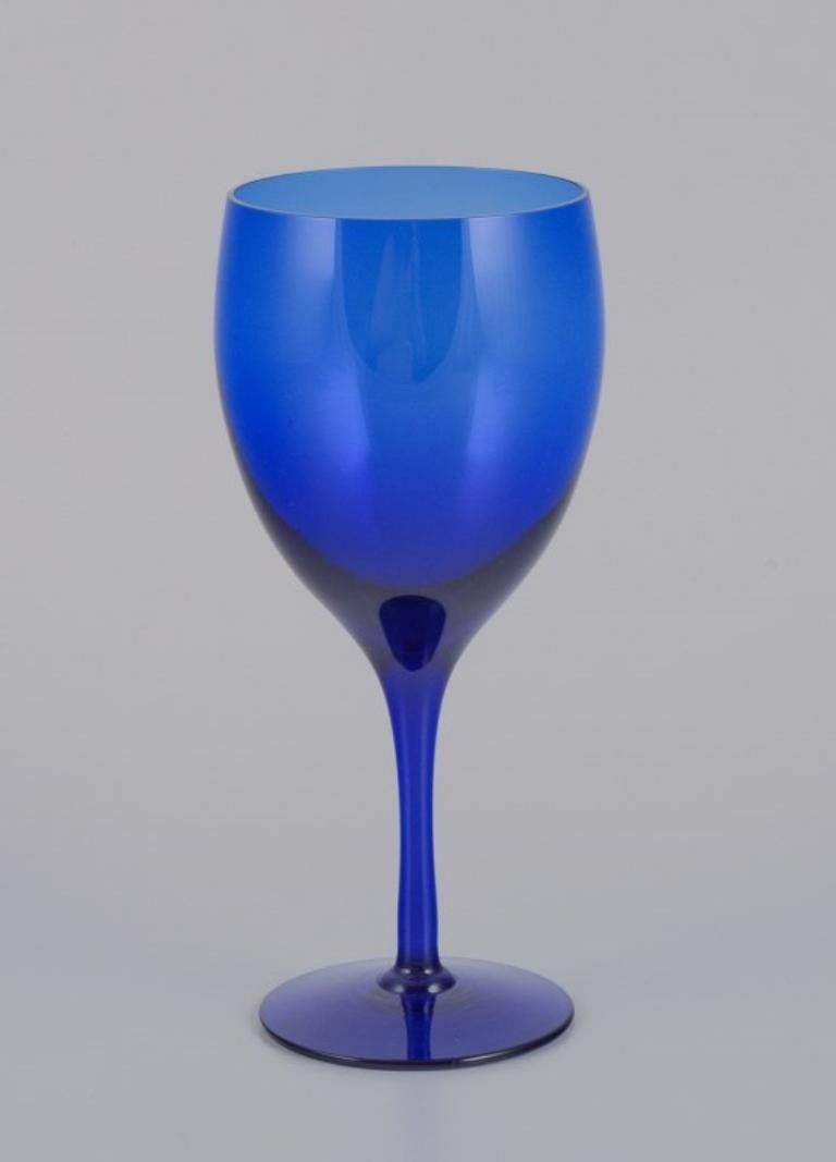 Scandinavian Modern Monica Bratt for Reijmyre. Set of six red wine glasses in blue art glass. For Sale