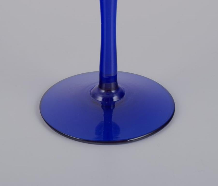 Art Glass Monica Bratt for Reijmyre. Set of six red wine glasses in blue art glass. For Sale