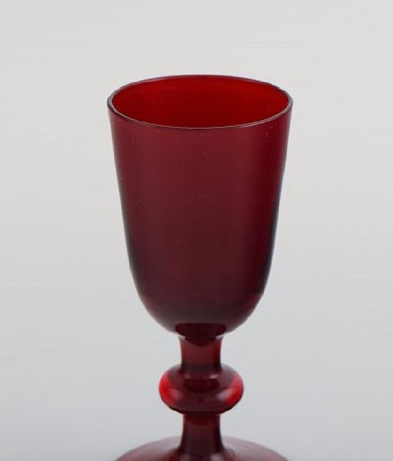 Scandinavian Modern Monica Bratt for Reijmyre, Twelve Liqueur Glasses in Red Mouth Blown Art Glass For Sale