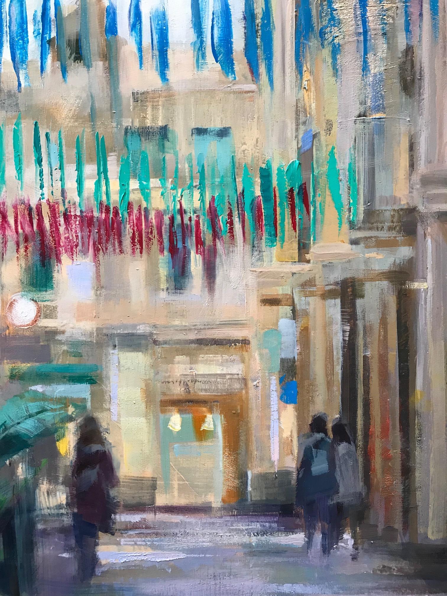 ''Après la pluie'' Peinture à l'huile contemporaine d'une jeune fille Wander à Barcelone - Contemporain Painting par Mónica Castanys