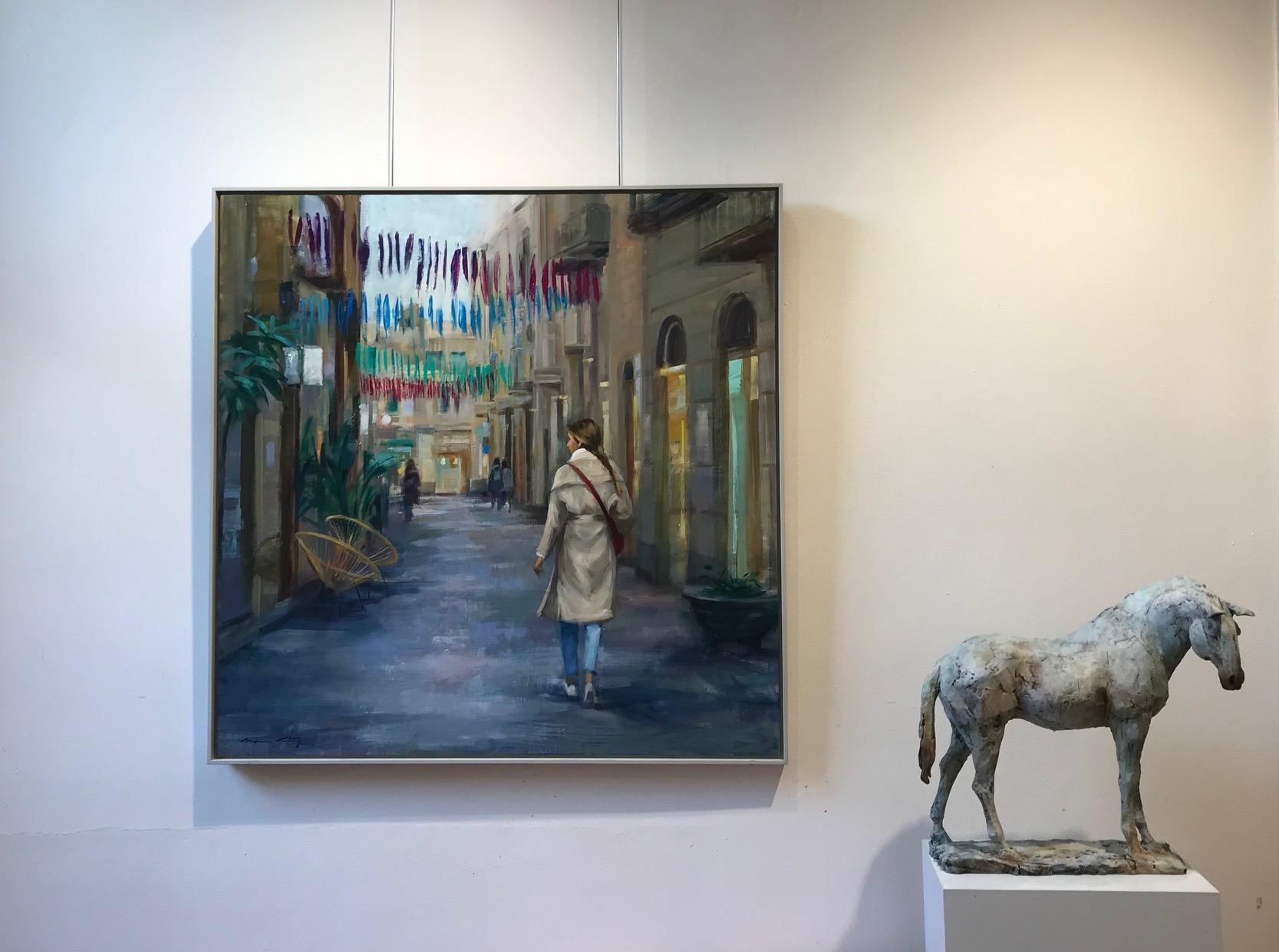 ''Après la pluie'' Peinture à l'huile contemporaine d'une jeune fille Wander à Barcelone en vente 3