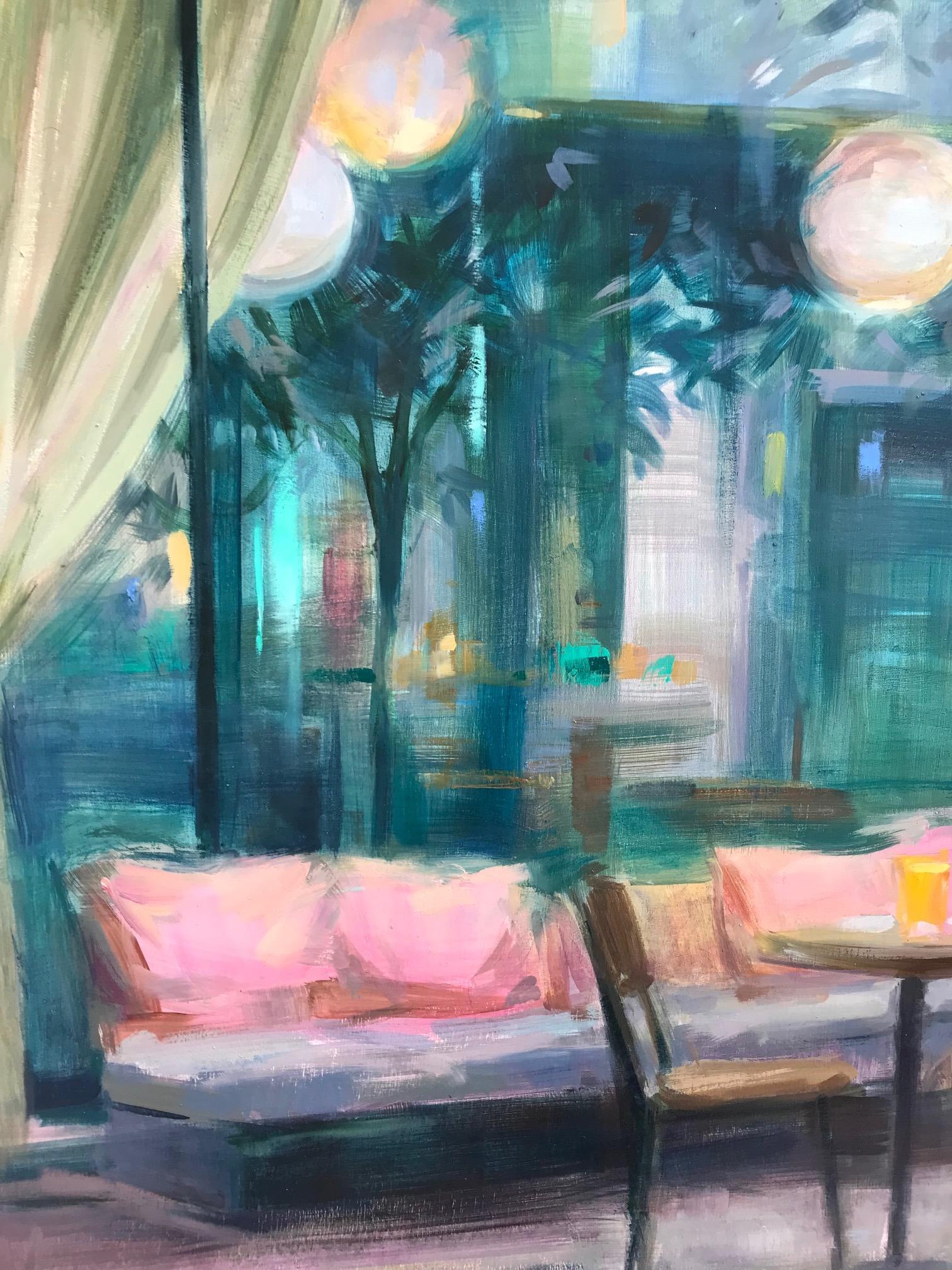 ''Game of Light'' Contemporary Oil Painting of a Girl on a Terrace in the Sun 4