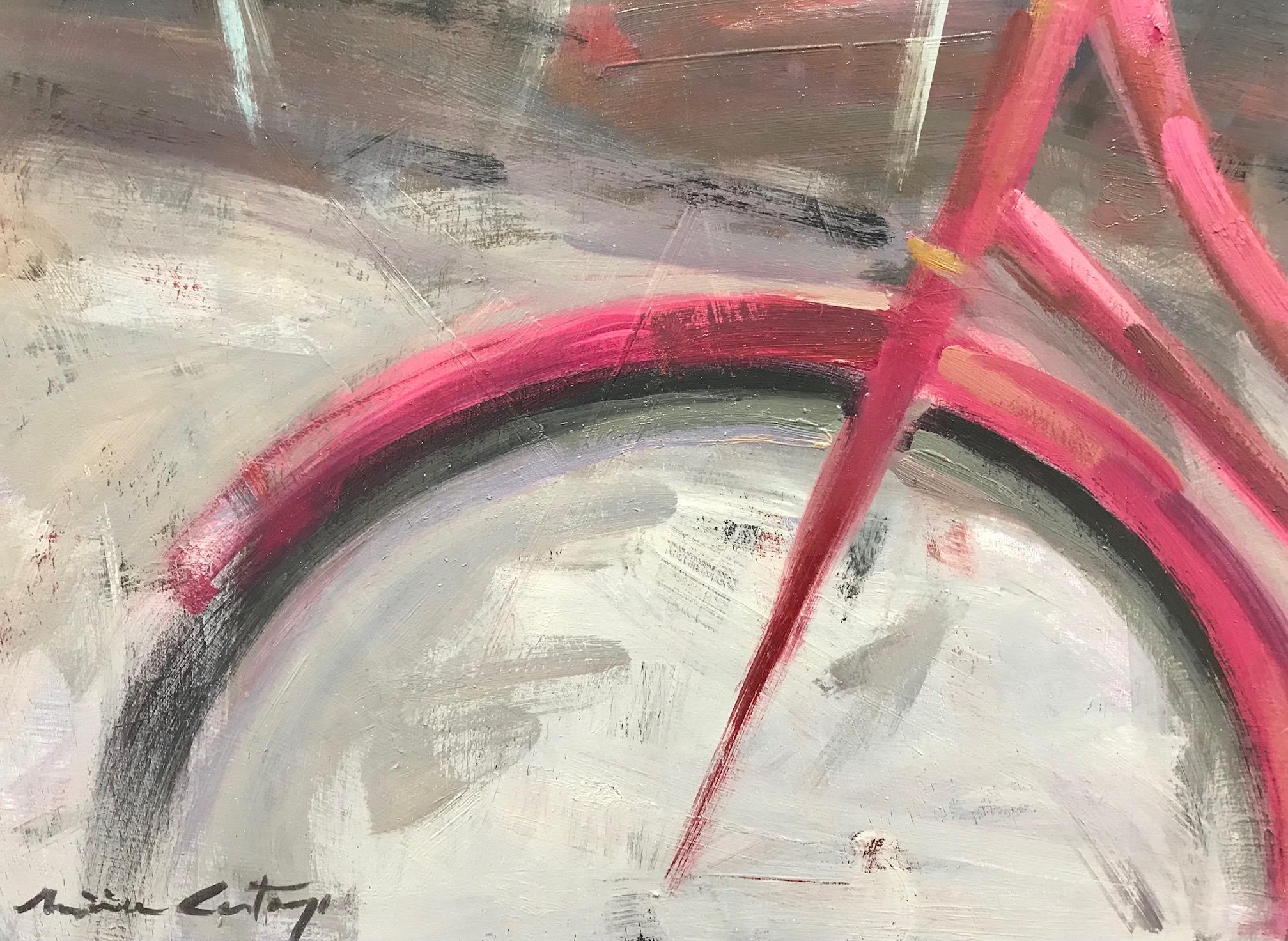 ''I'm on my Way'' Peinture à l'huile contemporaine d'une fille sur un vélo rose en vente 5