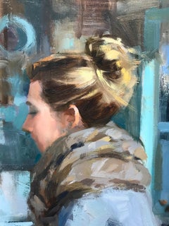 ''I'm on my Way'' Contemporary Oil Painting of a Girl on a Pink Bike