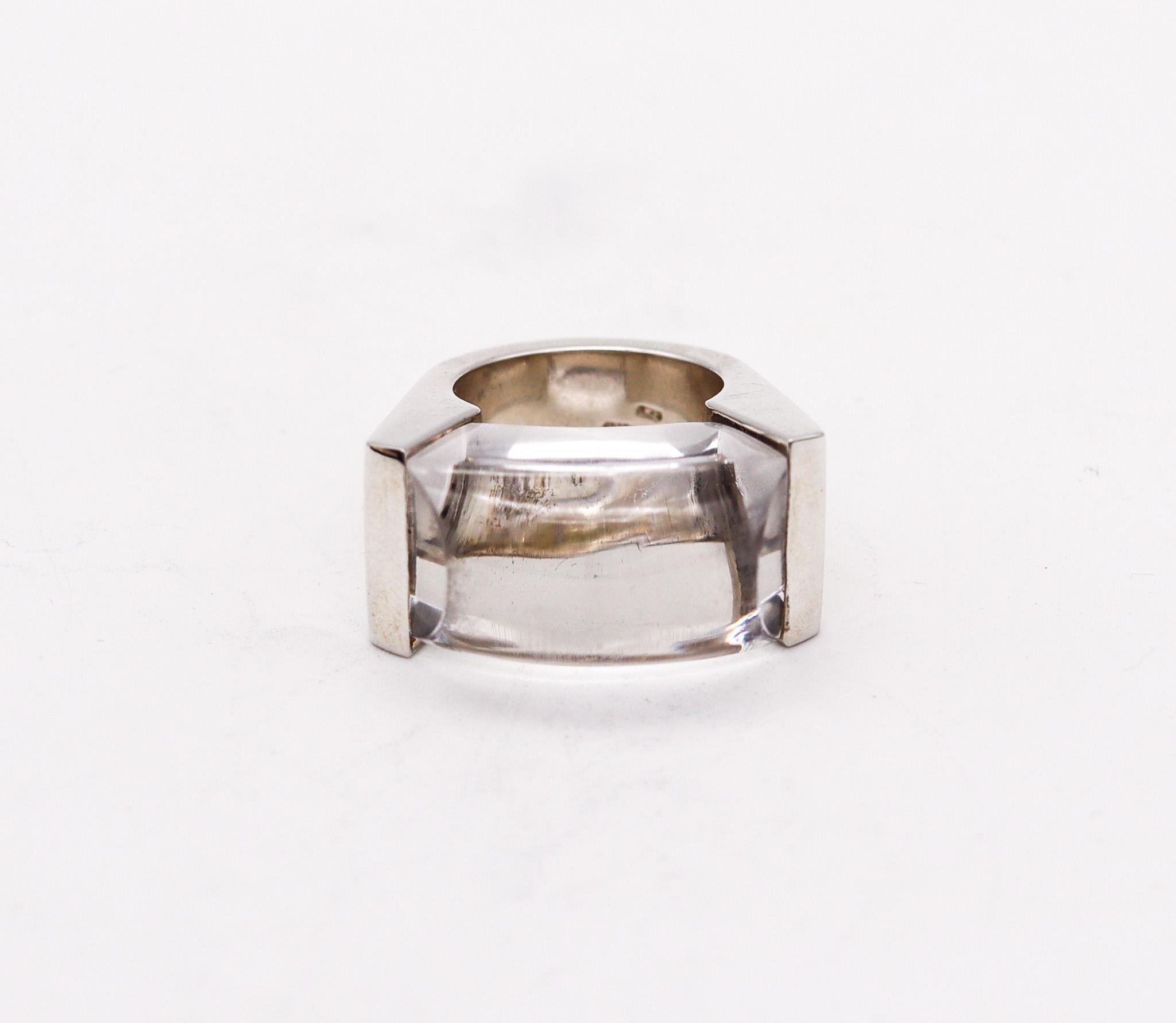 Cabochon Monica Coscioni Modernist Cocktail Ring in Sterling Silver with 42.39cts Quartz For Sale