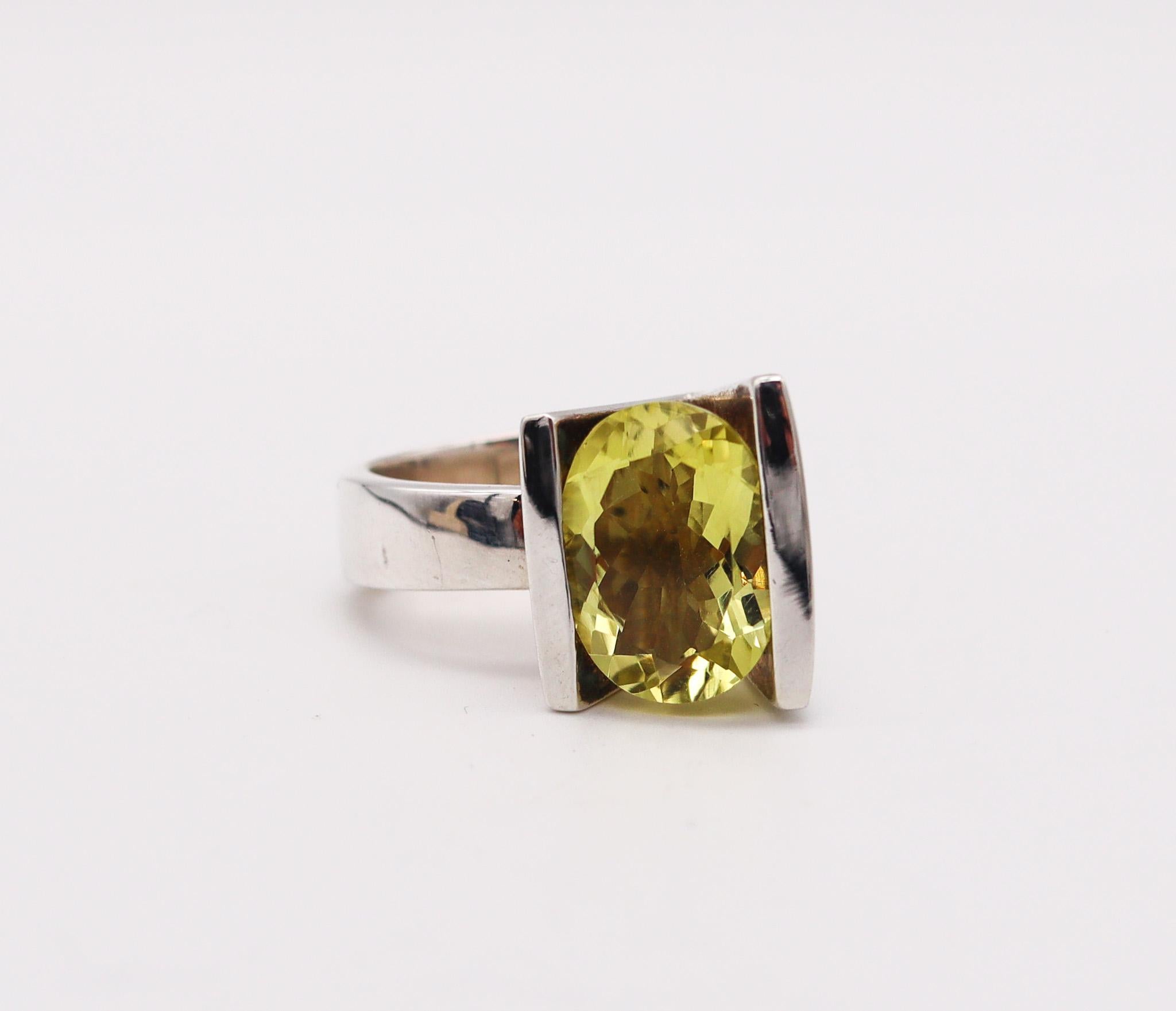 Oval Cut Monica Coscioni Modernist Cocktail Ring In Sterling Silver With 9.78 Ct Heliodor For Sale