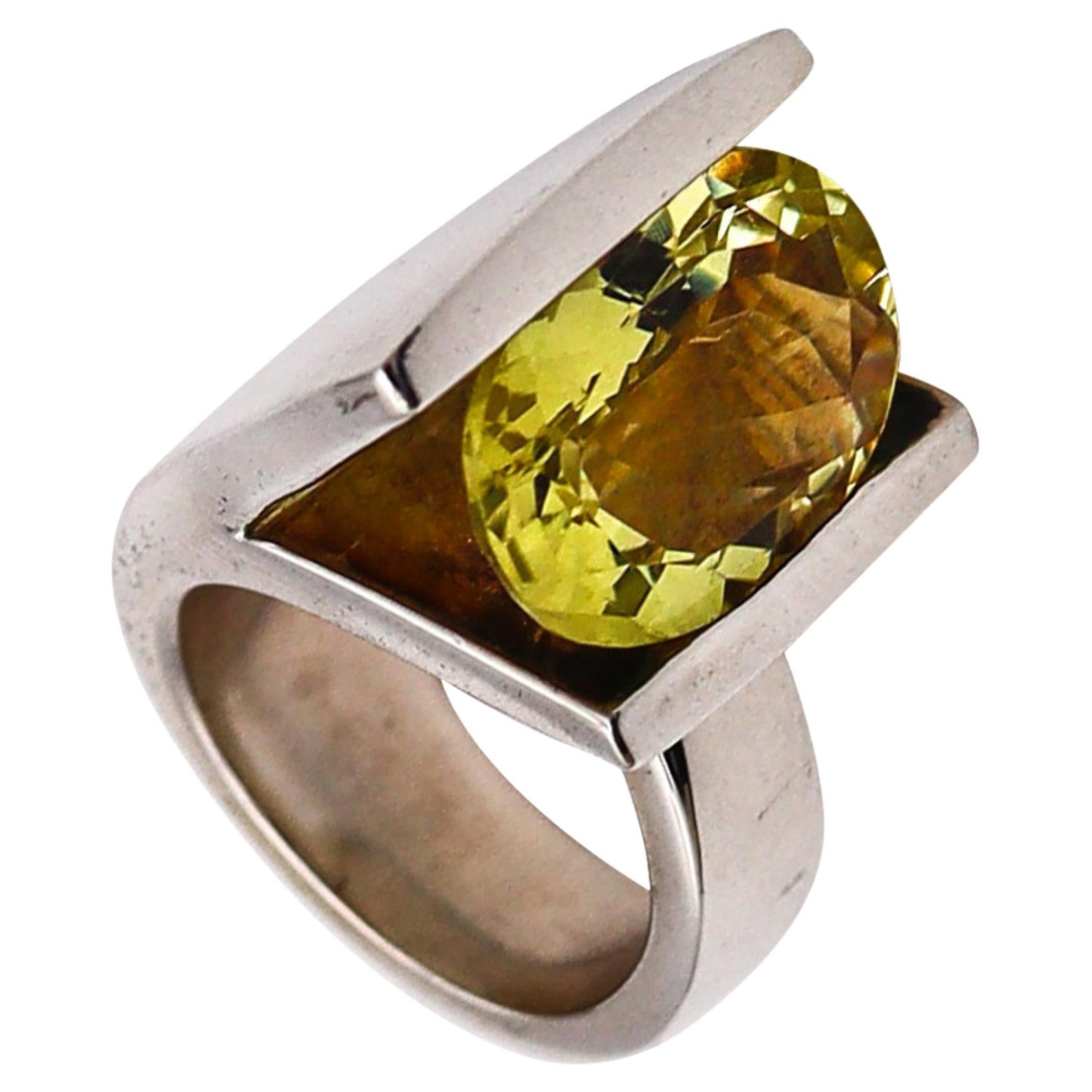 Monica Coscioni Modernist Cocktail Ring In Sterling Silver With 9.78 Ct Heliodor For Sale