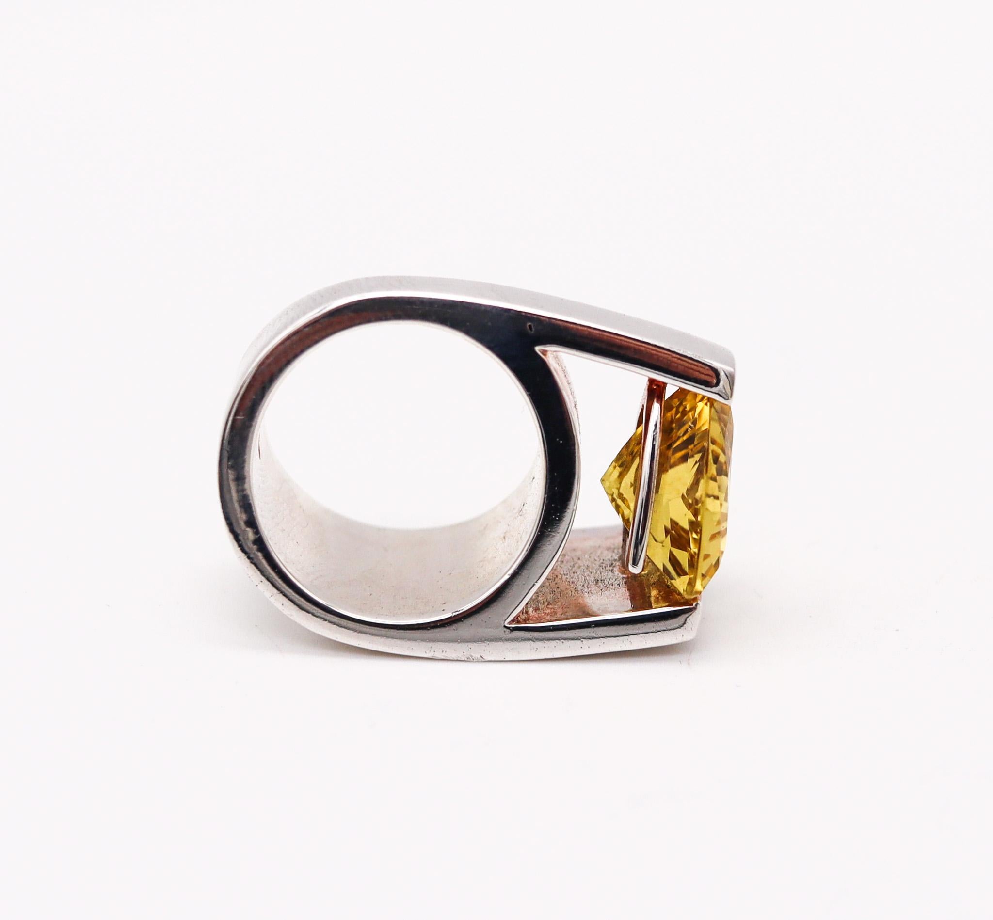 Trillion Cut Monica Coscioni Modernist Ring In Sterling Silver With 10.22 Cts Beryl Heliodor For Sale