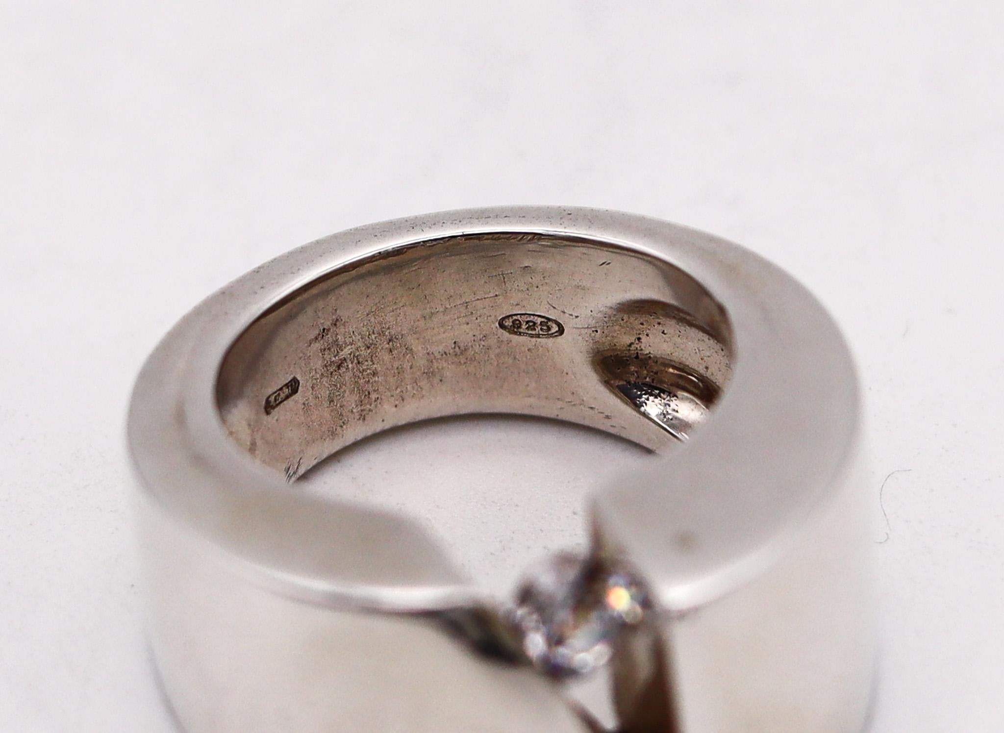 Brilliant Cut Monica Coscioni Modernist Sculptural Ring In Sterling Silver With White Topaz For Sale