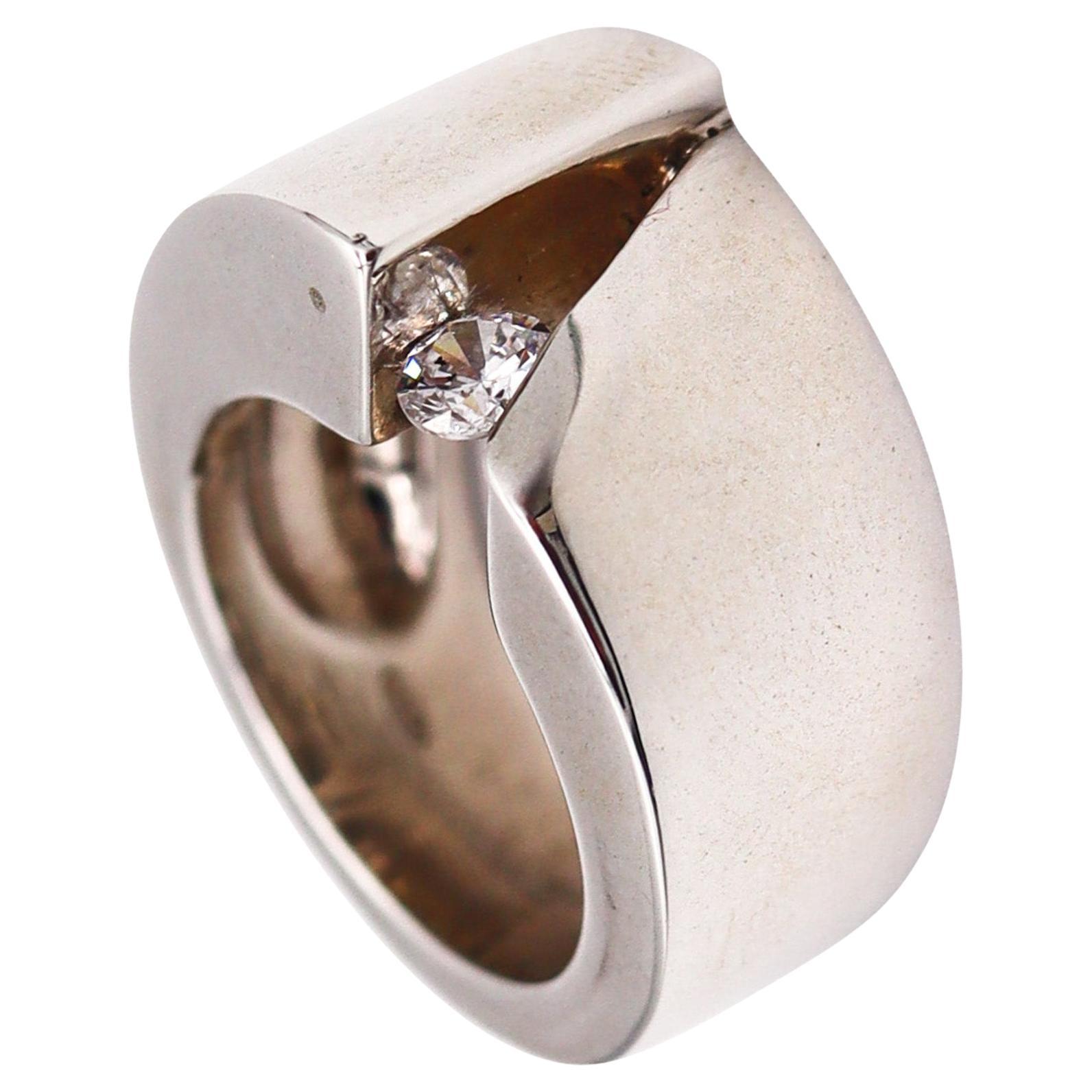 Monica Coscioni Modernist Sculptural Ring In Sterling Silver With White Topaz For Sale