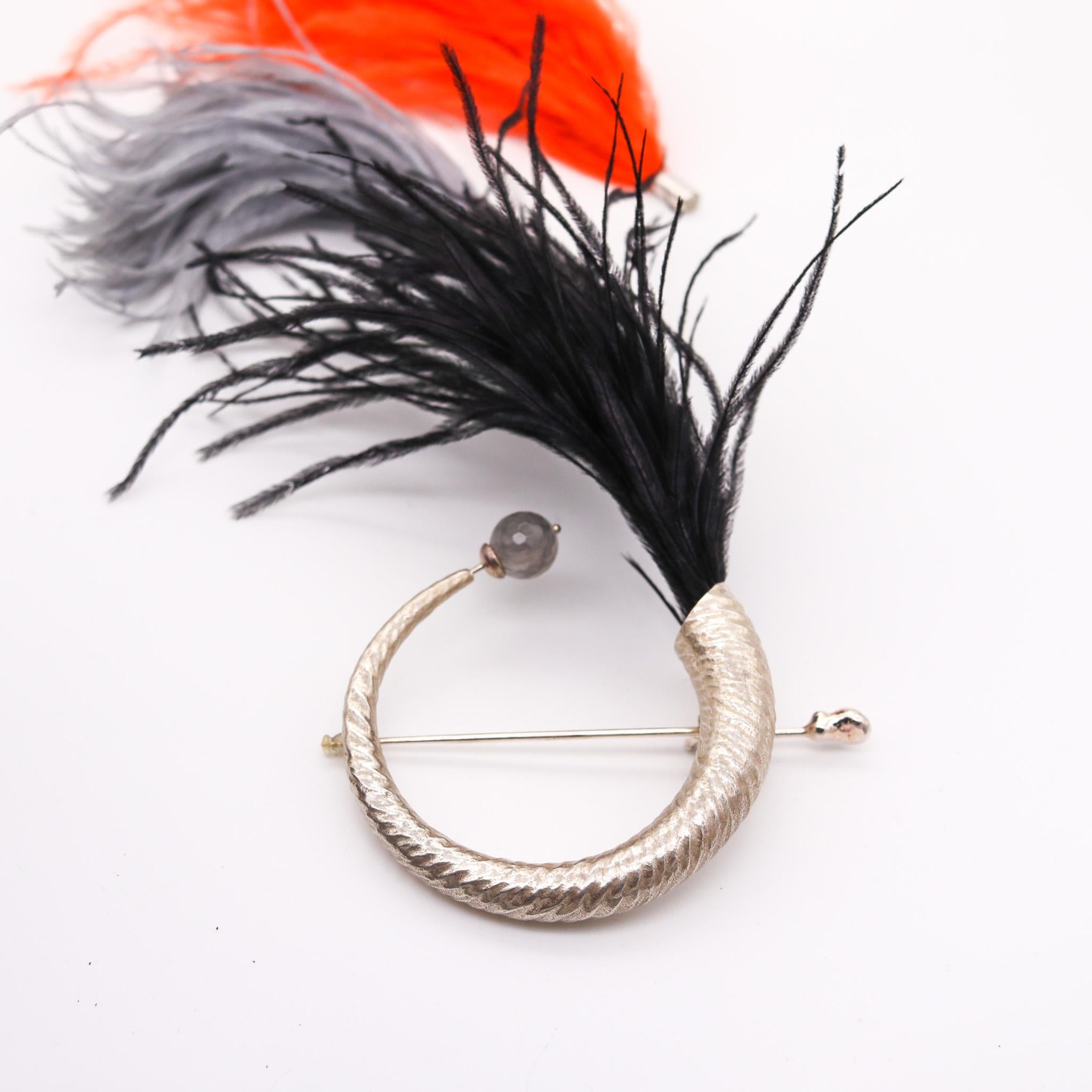 Monica Coscioni Roma Convertible Feathers Brooch In Solid .925 Sterling Silver In Excellent Condition In Miami, FL
