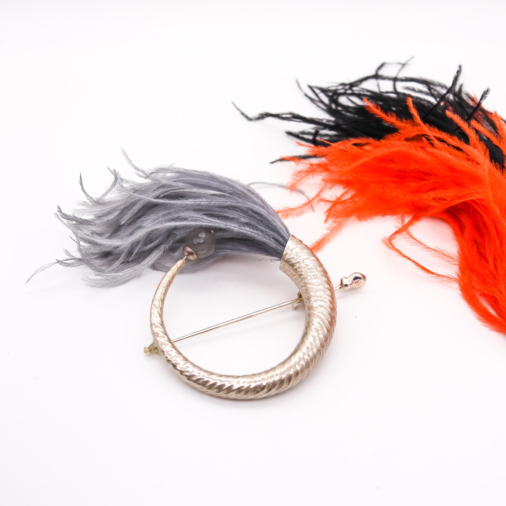 Women's Monica Coscioni Roma Convertible Feathers Brooch In Solid .925 Sterling Silver