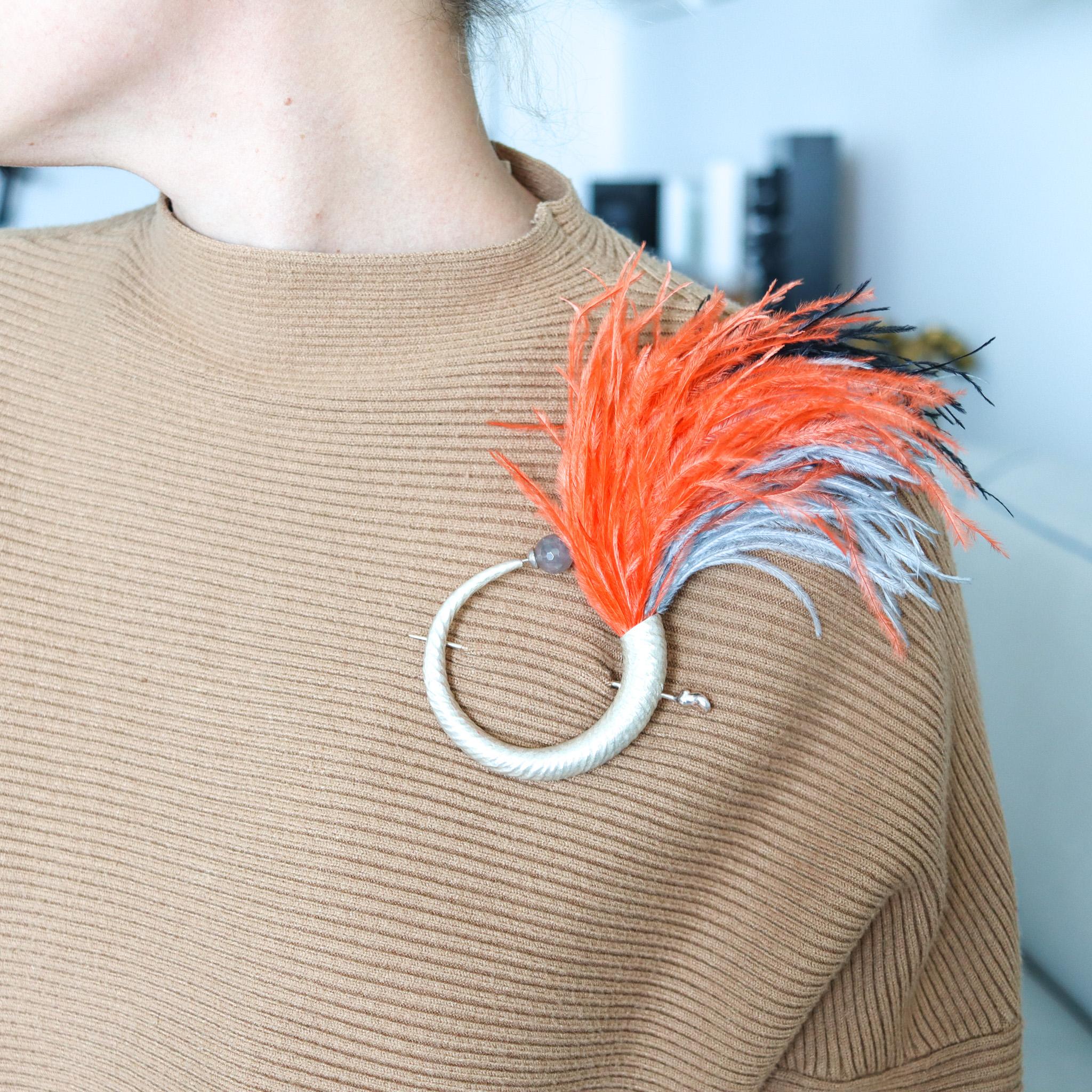 Monica Coscioni Roma Convertible Feathers Brooch In Solid .925 Sterling Silver 3