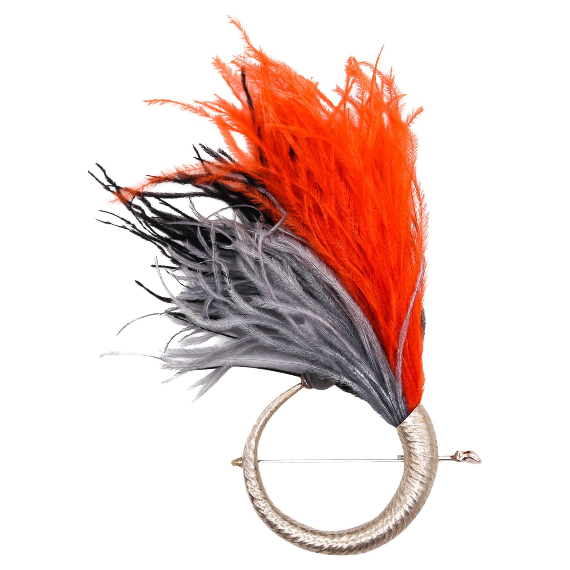 Monica Coscioni Roma Convertible Feathers Brooch In Solid .925 Sterling Silver
