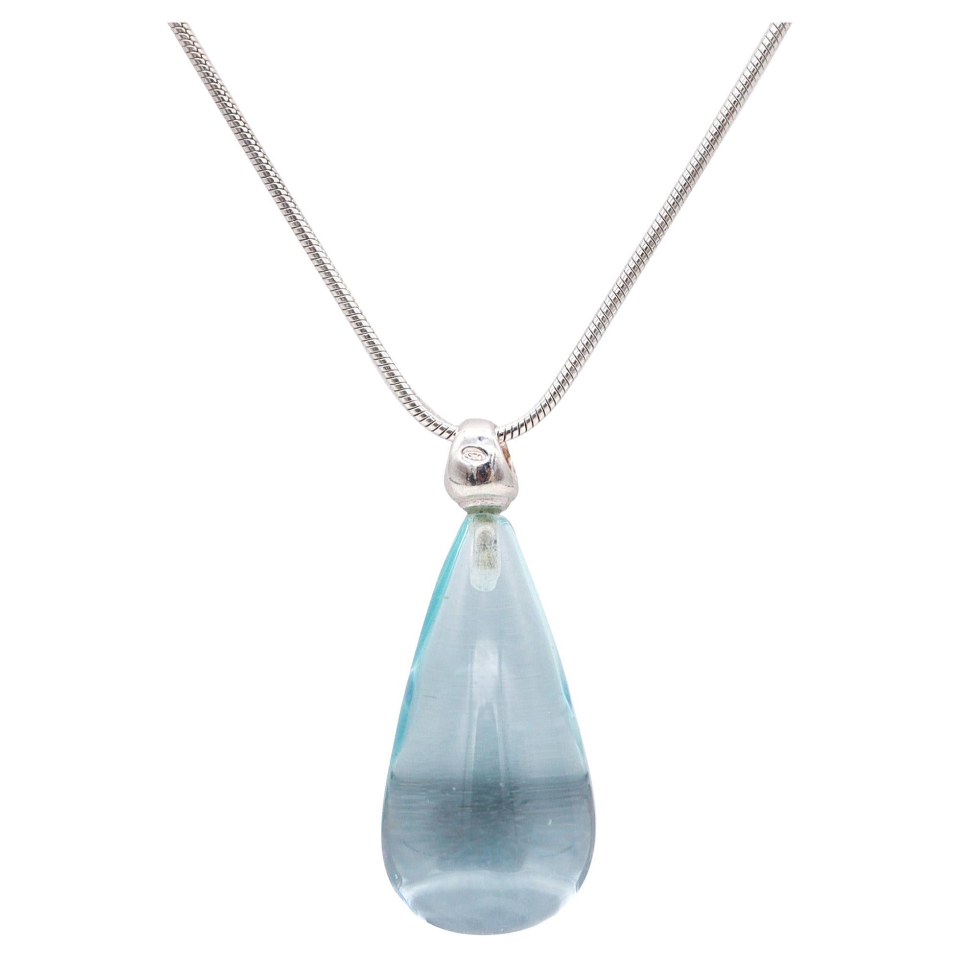 Monica Coscioni Roma Drop Necklace In .925 Sterling Silver With Blue Quartz For Sale