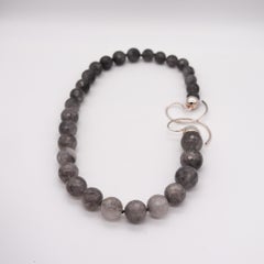 Monica Coscioni Roma Faceted Gray Agate Bead Necklace In .925 Sterling Silver