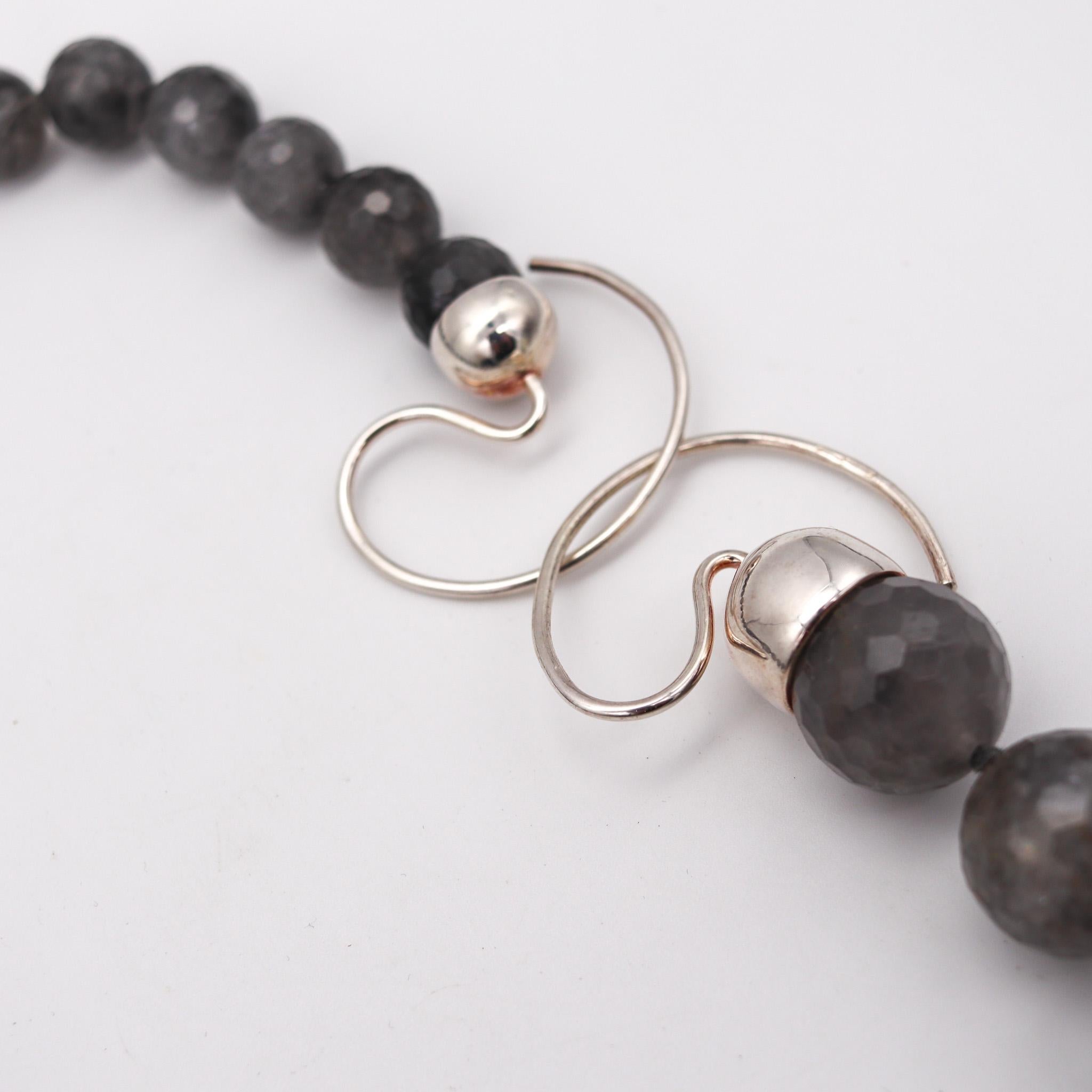 Modern Monica Coscioni Roma Faceted Gray Agate Bead Necklace In .925 Sterling Silver For Sale