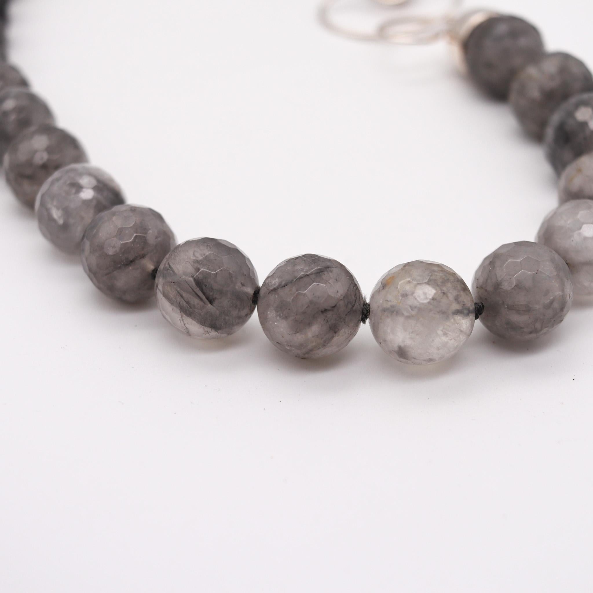 Monica Coscioni Roma Faceted Gray Agate Bead Necklace In .925 Sterling Silver In Excellent Condition For Sale In Miami, FL