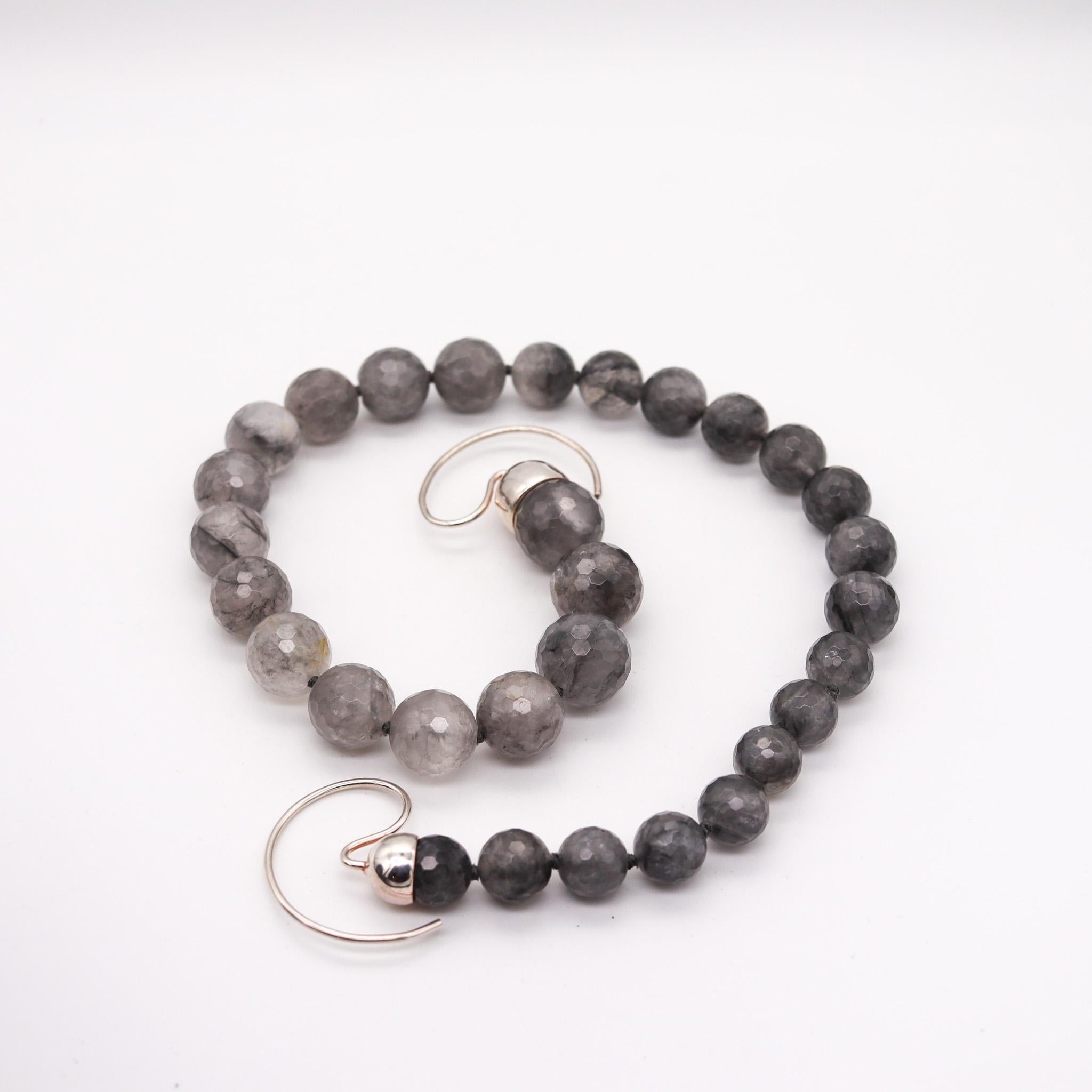 Women's Monica Coscioni Roma Faceted Gray Agate Bead Necklace In .925 Sterling Silver For Sale
