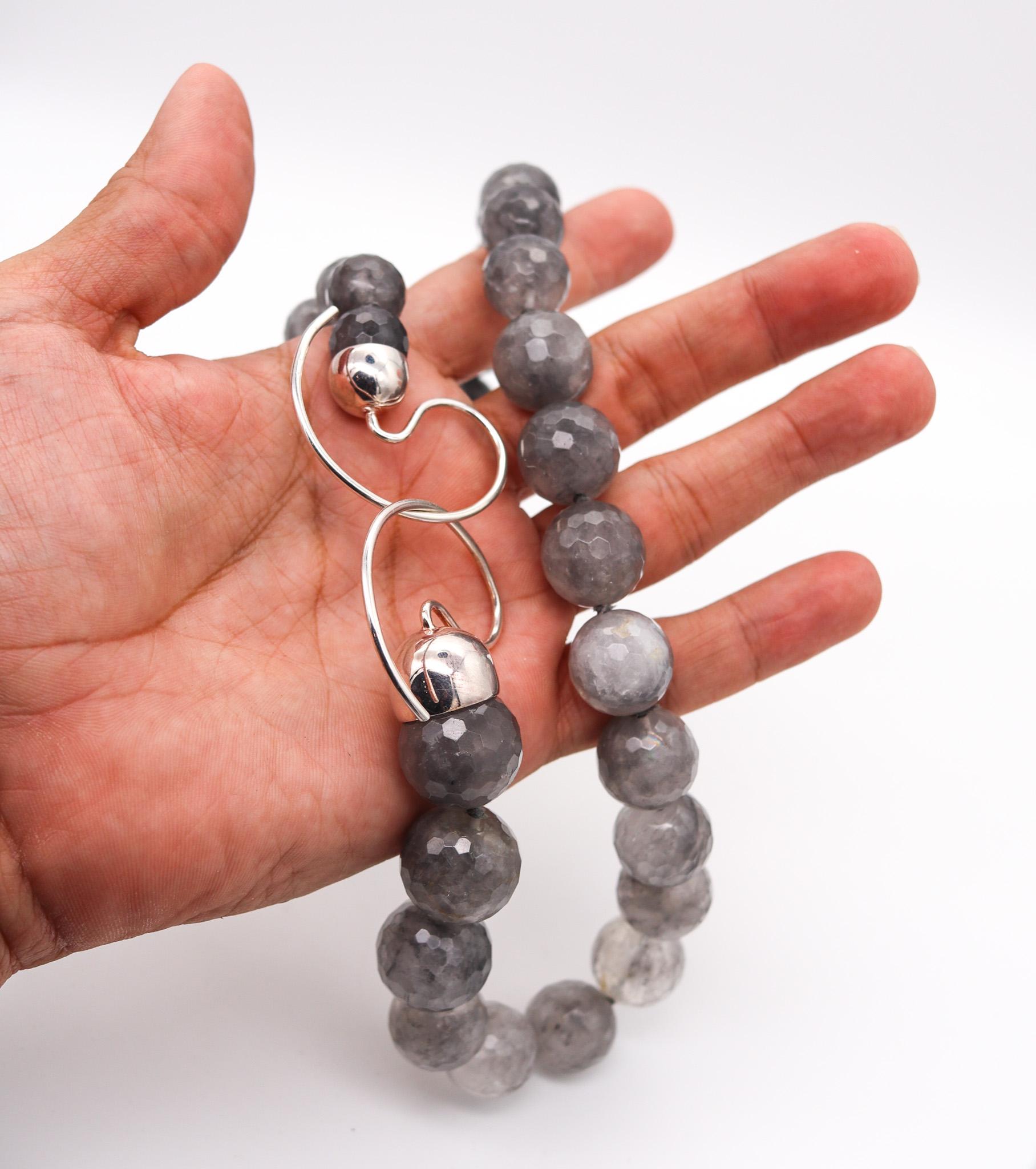 Monica Coscioni Roma Faceted Gray Agate Bead Necklace In .925 Sterling Silver For Sale 1