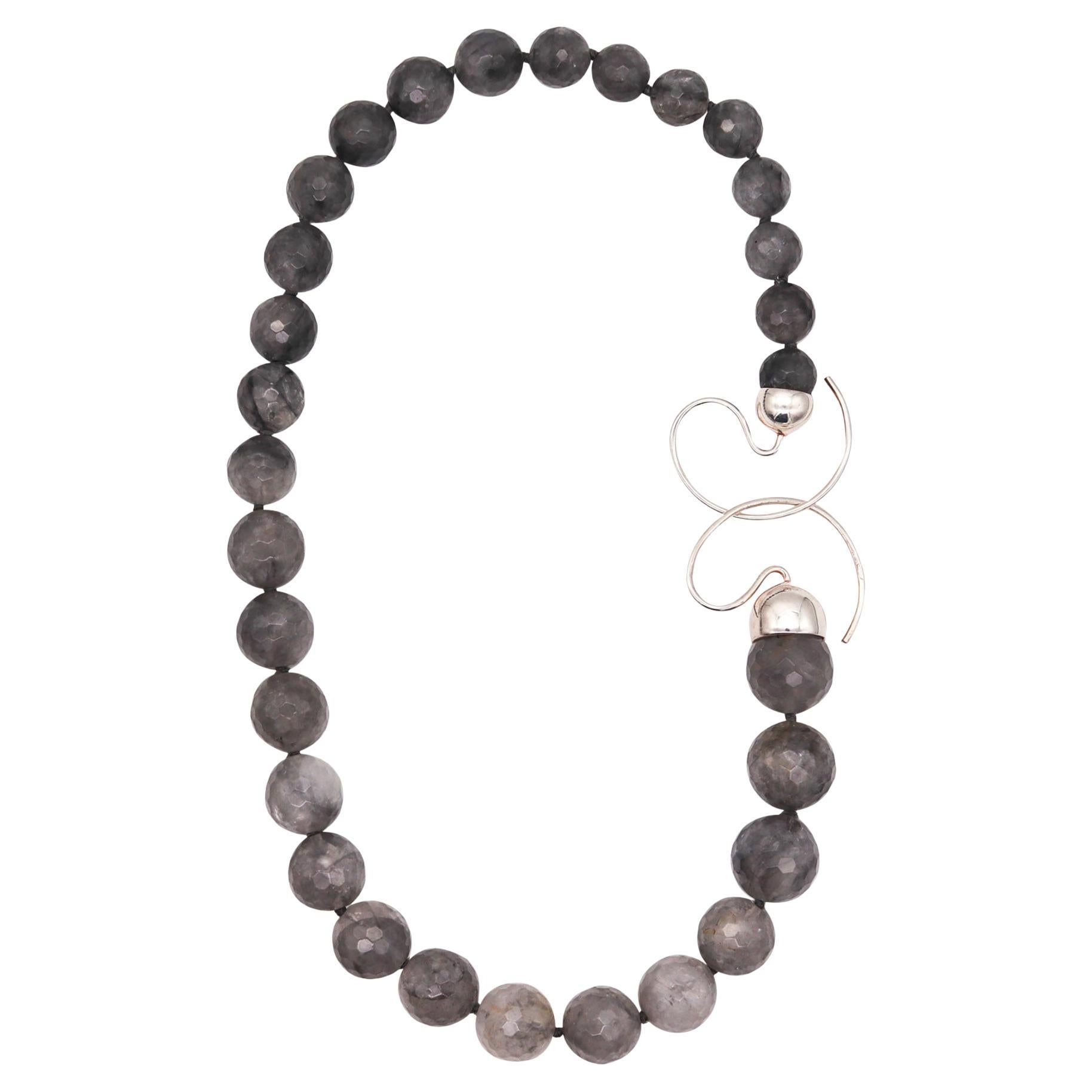 Monica Coscioni Roma Faceted Gray Agate Bead Necklace In .925 Sterling Silver