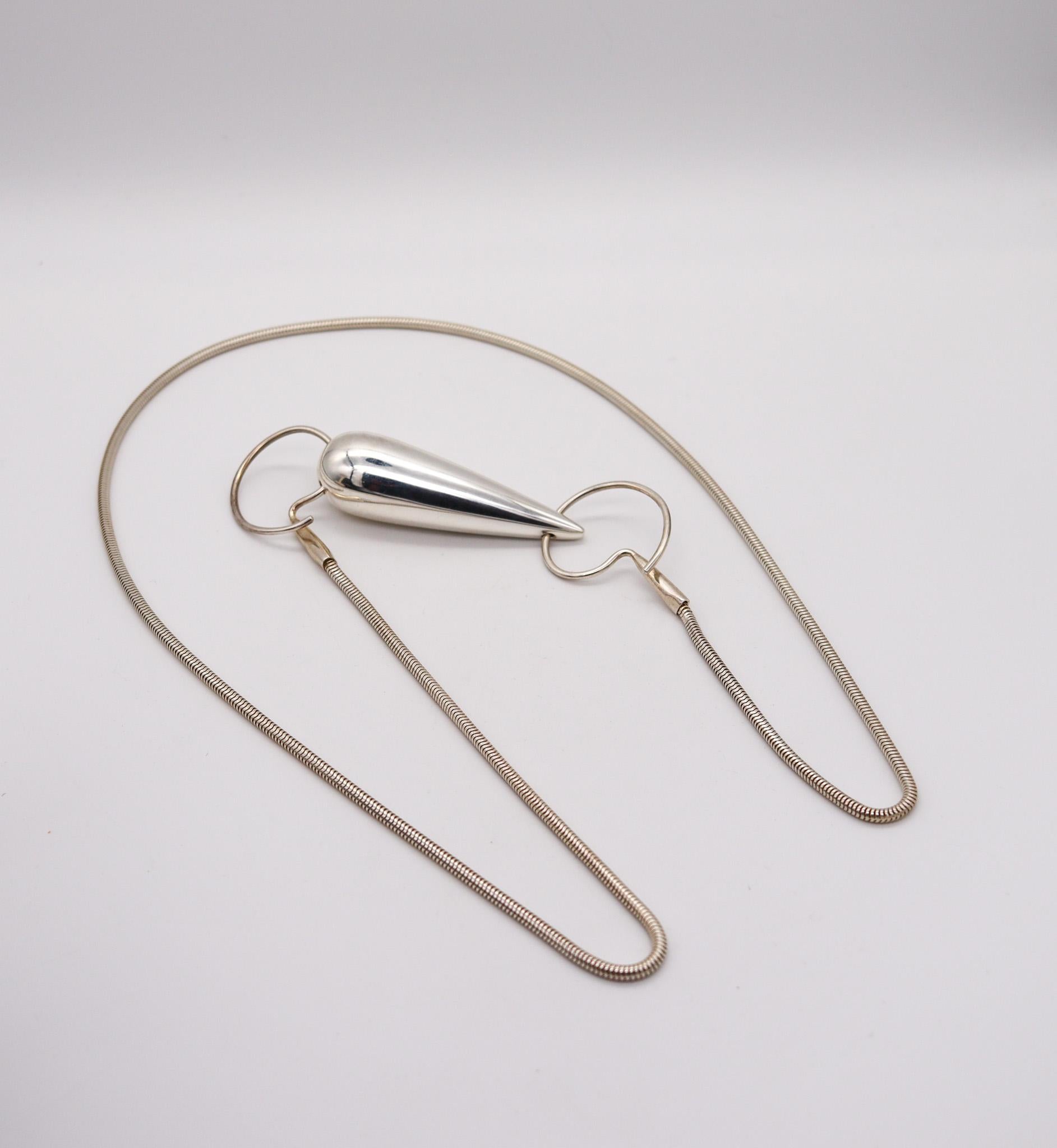 Modern Monica Coscioni Roma Geometric Drop Necklace Sautoir In .925 Sterling Silver  For Sale