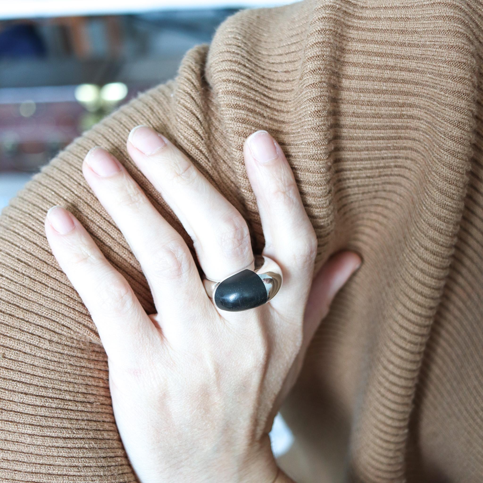 Women's Monica Coscioni Roma Geometric Ebony Wood Ring in .925 Sterling Silver For Sale