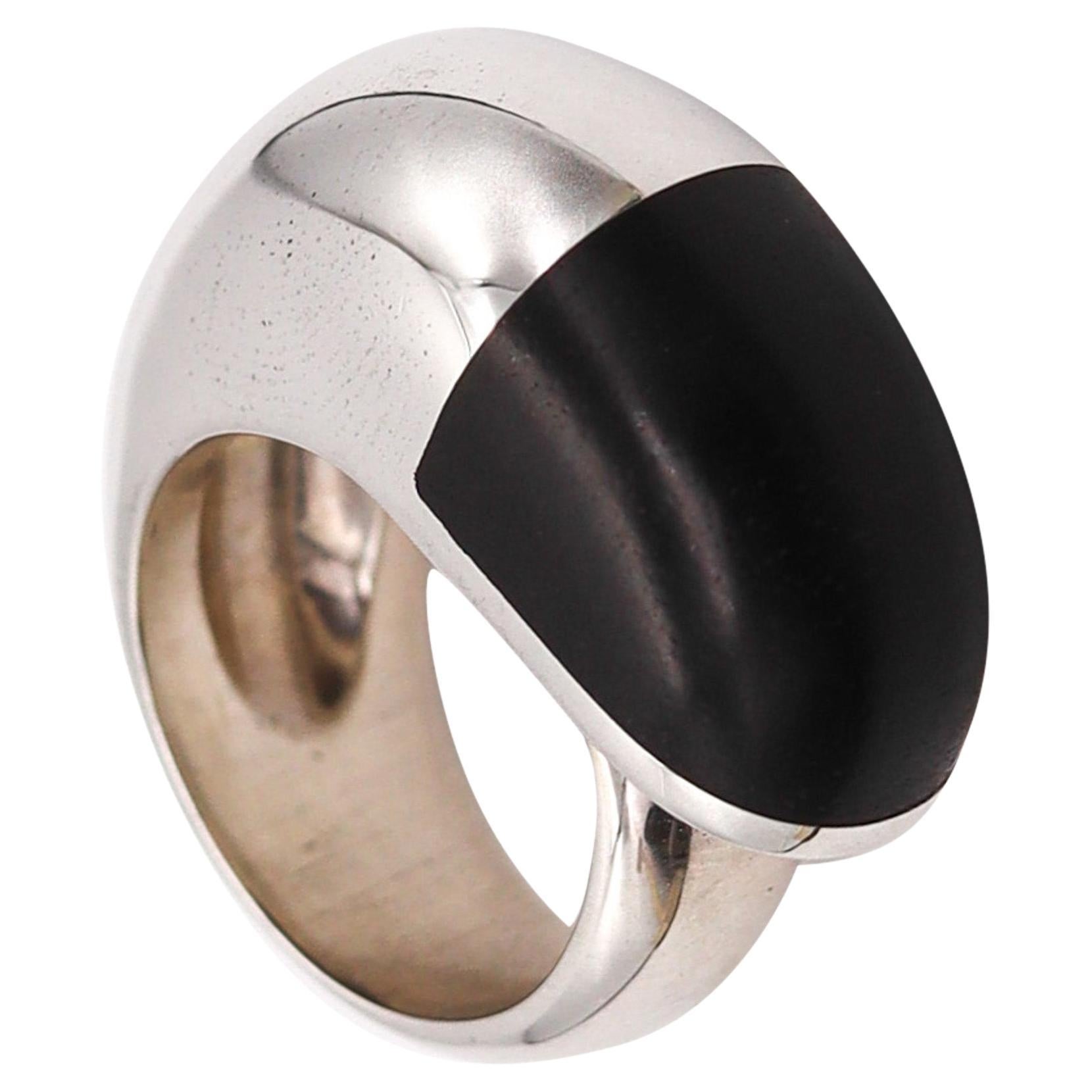 Monica Coscioni Roma Geometric Ebony Wood Ring in .925 Sterling Silver For Sale