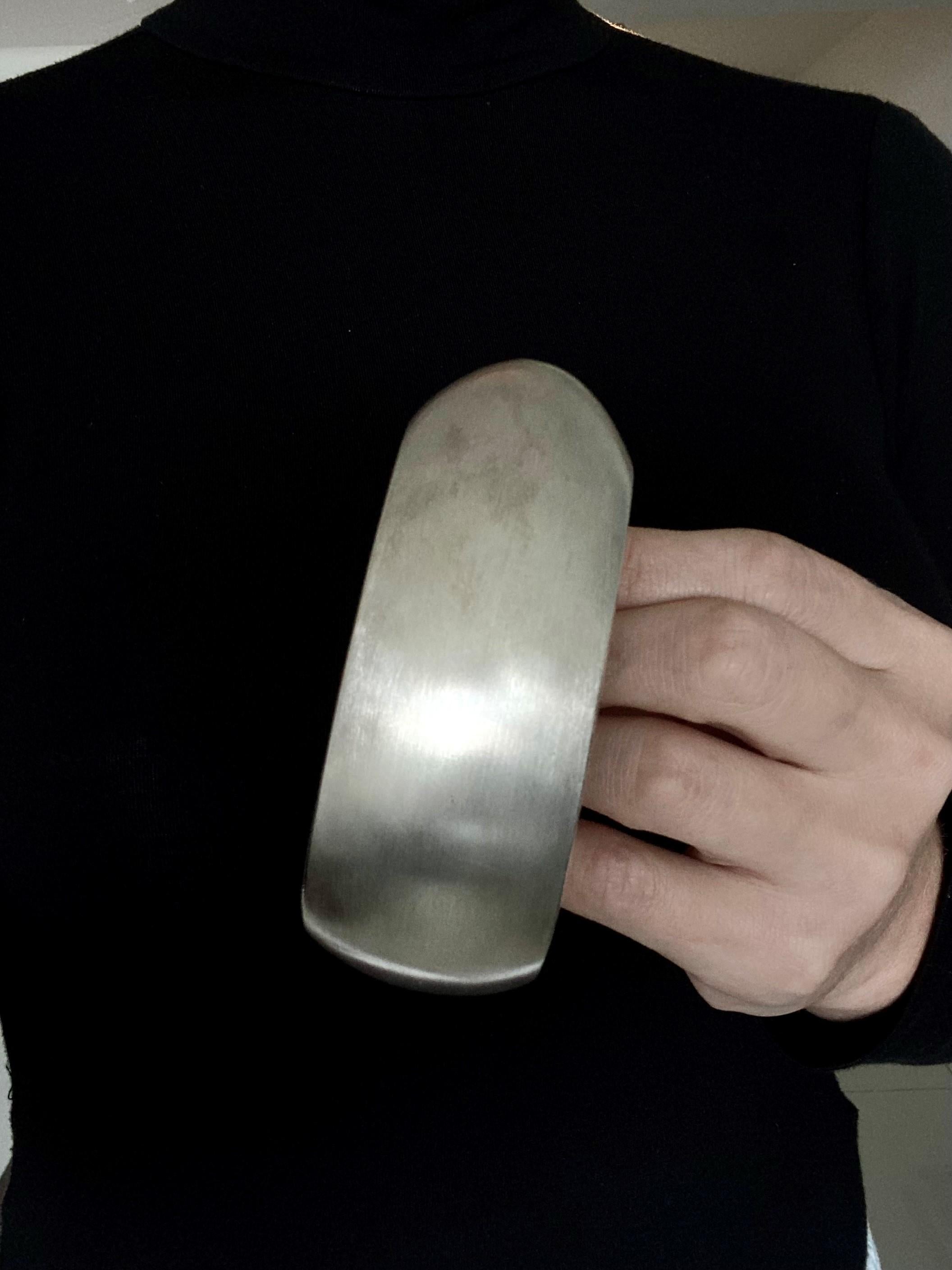 Monica Coscioni Roma Ovoid Sculptural Bangle Bracelet Solid .925 Sterling Silver For Sale 2